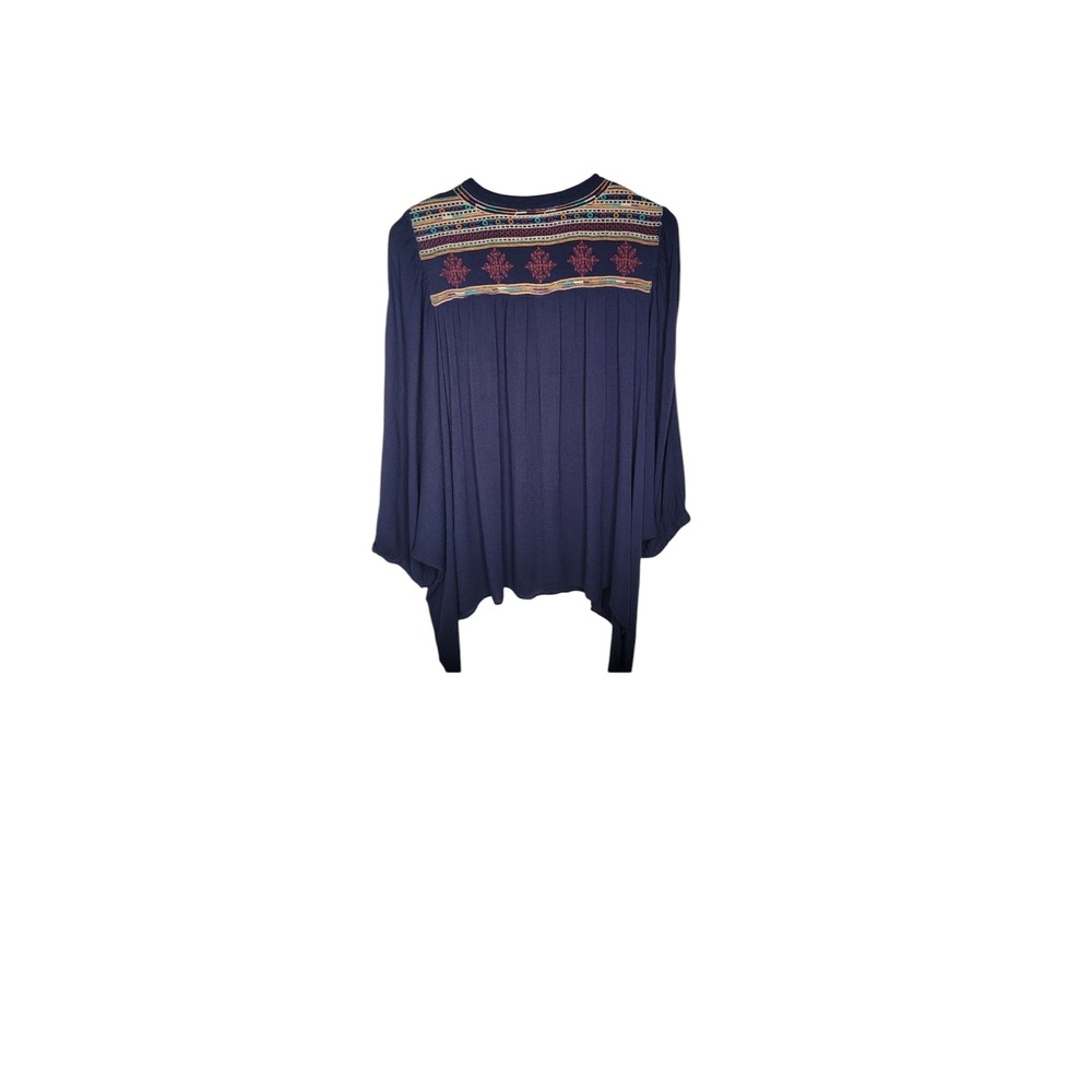 Umgee Embroidered Kimono Open Front Tunic Top Bohemian Navy Blue M - Picture 4 of 6